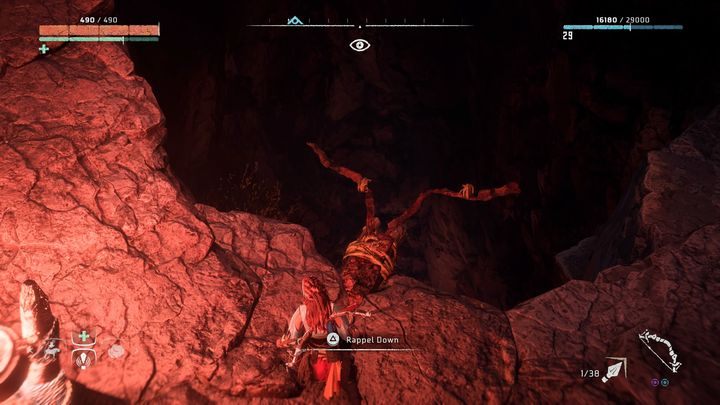 Ostatecznie dotrzesz do punktu w którym musisz skoczyć w dół i zjechać po linie - Horizon Zero Dawn: Kocioł RO (Cauldron RHO) - Horizon Zero Dawn - poradnik, solucja