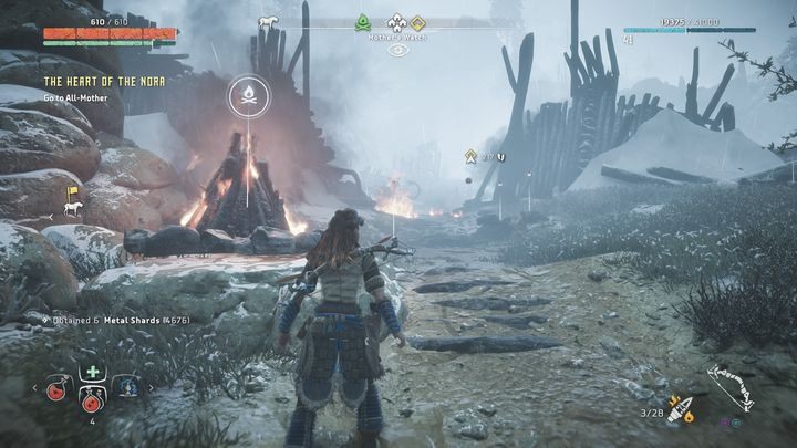 Ostatecznie trafisz przed zrujnowaną palisadę Strażnicy Matki - Horizon Zero Dawn: Serce Nora (The Heart of the Nora), solucja - Horizon Zero Dawn - poradnik, solucja