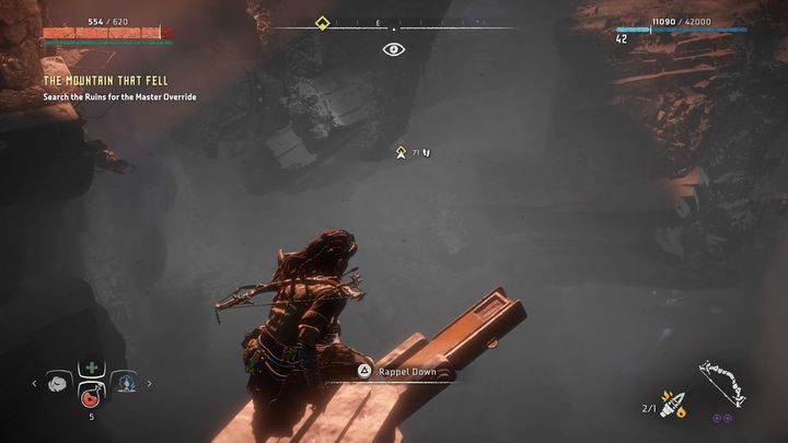 Ostatecznie dotrzesz do punktu widocznego na obrazku - Horizon Zero Dawn: Góra, która upadła (The Mountain that Fell), solucja - Horizon Zero Dawn - poradnik, solucja