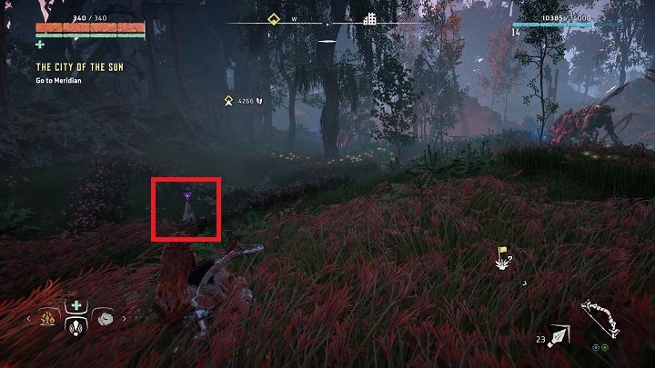 Z odnalezieniem kwiatu nie będziesz miał problemów, ale zauważ, że w pobliżu kręcą się dwa Piłozęby - Horizon Zero Dawn: Metalowe Kwiaty - lista, mapa | Kolekcje i znajdźki - Horizon Zero Dawn - poradnik, solucja