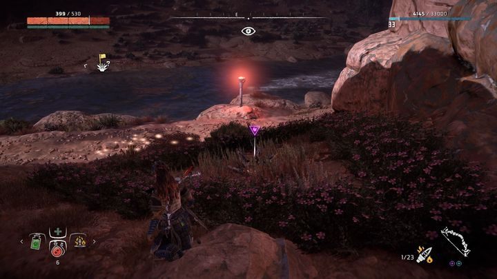 Kieruj się wskazaniami znacznika i szukaj pojedynczej latarni blisko koryta rzeki - Horizon Zero Dawn: Metalowe Kwiaty - lista, mapa | Kolekcje i znajdźki - Horizon Zero Dawn - poradnik, solucja