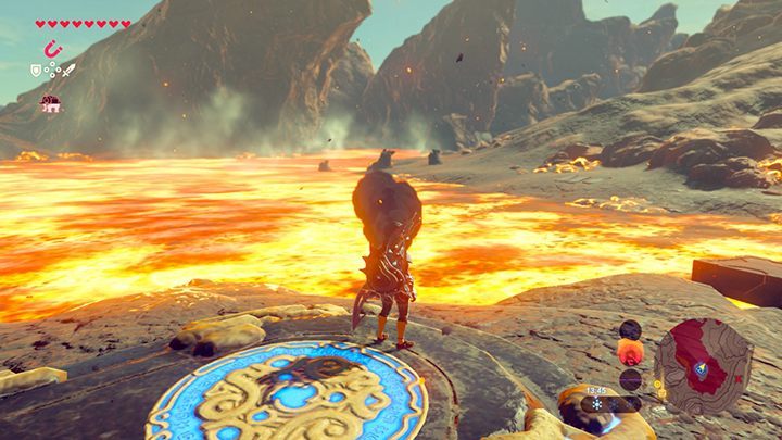 Zaopatrz się w ochronę przed gorącem aby nie skończyć jak na obrazku powyżej - Eldin Tower | Zadania główne w Zelda: Breath of the Wild - The Legend of Zelda: Breath of the Wild - poradnik do gry