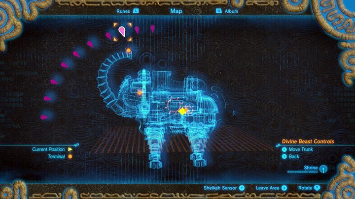 Ustaw trąbę w ten sposób, aby koło kręciło się w odpowiednią stronę - Free the Divine Beasts | Zadania główne w Zelda: Breath of the Wild - The Legend of Zelda: Breath of the Wild - poradnik do gry