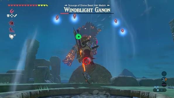 W drugiej fazie, wróg przyzwie cztery latające obiekty, które dodatkowo będą cię atakować. - Boss Windblight Ganon w Zelda: Breath of the Wild - The Legend of Zelda: Breath of the Wild - poradnik do gry