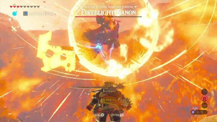 Rzuć bombą we wroga, gdy ładuje swój atak, by go ogłuszyć. - Boss Fireblight Ganon w Zelda: Breath of the Wild - The Legend of Zelda: Breath of the Wild - poradnik do gry