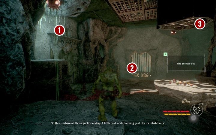 Po rozpoczęciu rozgrywki skręć w lewo, koło stołu z warzywami, nad bramą jest małe przejście (1) - Ucieczka z więzienia | Misja 5 - W pułapce | Opis przejścia Styx - Styx: Shards of Darkness - poradnik do gry