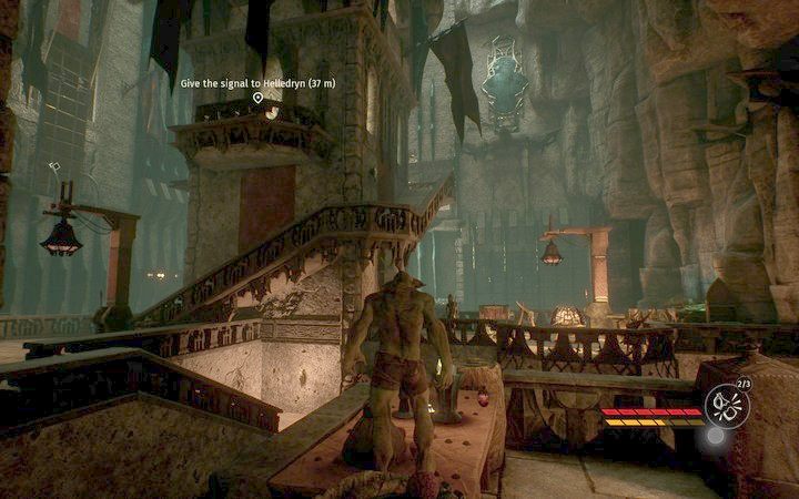 Kieruj się schodami na jeszcze wyższe piętro, skąd dasz sygnał dla Helledryn - Ucieczka z więzienia | Misja 5 - W pułapce | Opis przejścia Styx - Styx: Shards of Darkness - poradnik do gry