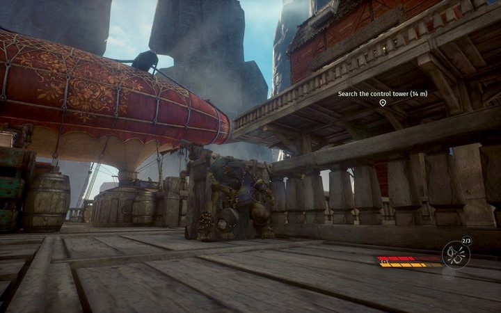 Dostań się do wieży i sprawdź rejestr, uważaj na krasnoluda w pobliżu - Ucieczka statkiem powietrznym | Misja 5 - W pułapce | Opis przejścia Styx - Styx: Shards of Darkness - poradnik do gry