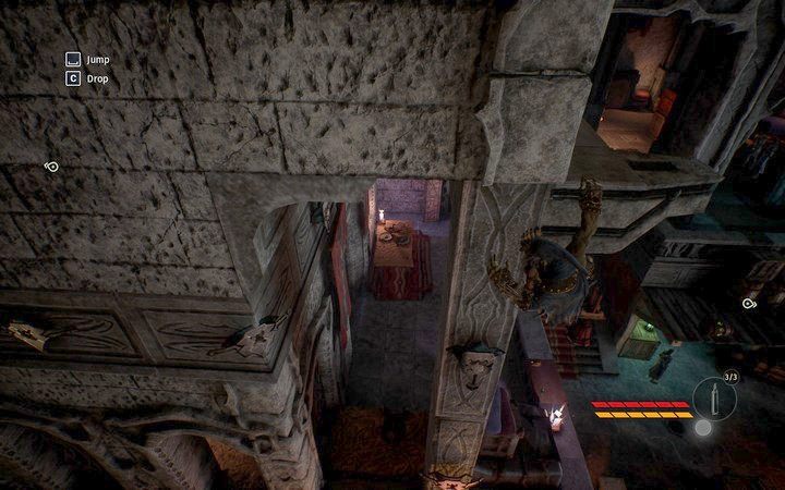 Przesuwaj się w lewo używając uchwytów na ścianie - Zdobądź przepustkę | Misja 2 - Korrangar | Opis przejścia Styx - Styx: Shards of Darkness - poradnik do gry