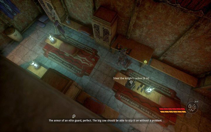 Ubiór leży na ławce w korytarzu - Zdobądź ubiór | Misja 3 - Dyplomacja | Opis przejścia Styx Shards of Darkness - Styx: Shards of Darkness - poradnik do gry