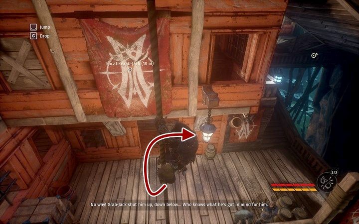 Opuść się na taras i przy otwartych drzwiach do gospody aktywuj niewidzialność - Zabij Jacka Rączkę i zbierz Kwarc | Misja 6 - Smell of Freedom | Opis przejścia - Styx: Shards of Darkness - poradnik do gry