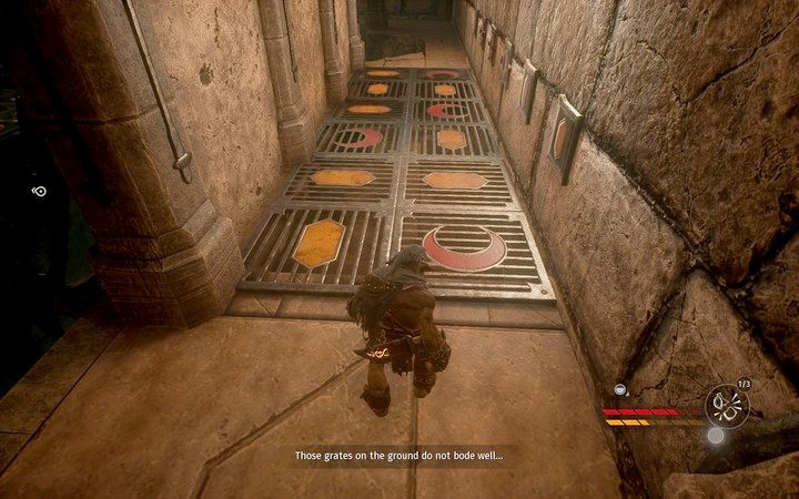 Stawaj tylko na tych polach, które pokazuje ikona na ścianie - Labirynt | Misja 6 - Smell of Freedom | Opis przejścia Styx Shards of Darkness - Styx: Shards of Darkness - poradnik do gry