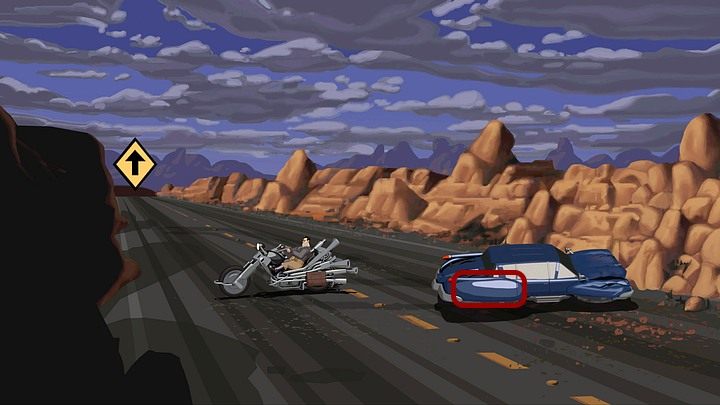 Potraktuj jego błotnik kluczem do kół, a zdobędziesz jego napęd (przypomina wiatraczek) - zainstaluj go w swoim motocyklu - Rozpoznaj teren | Rozdział drugi - Full Throttle Remastered - poradnik do gry