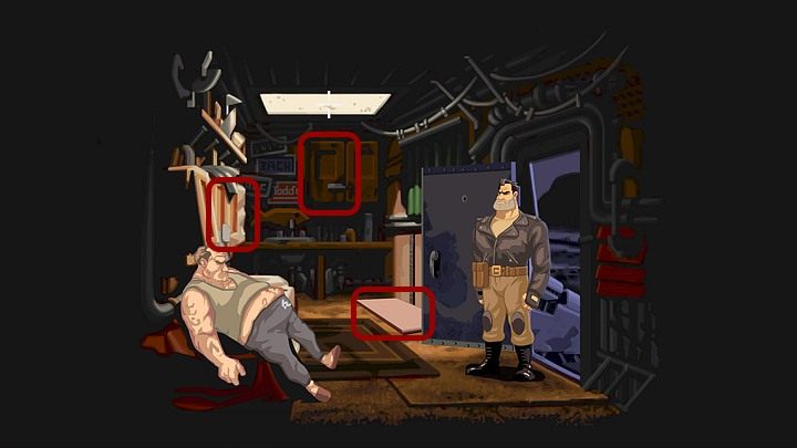 Otwórz szafkę nad łóżkiem (po lewej) i z wewnętrznej strony jej drzwiczek zabierz wytrych - Pomóż Mo naprawić motor | Rozdział pierwszy - Full Throttle Remastered - poradnik do gry