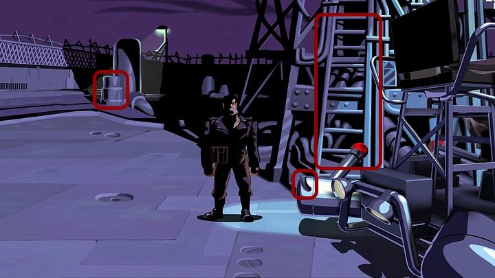 Dotknij jej, a gdy włączy się alarm, ukryj się w ciemnym kącie po lewej, za beczkami (osiągnięcie Annoyed Floyd) - Pomóż Mo naprawić motor | Rozdział pierwszy - Full Throttle Remastered - poradnik do gry