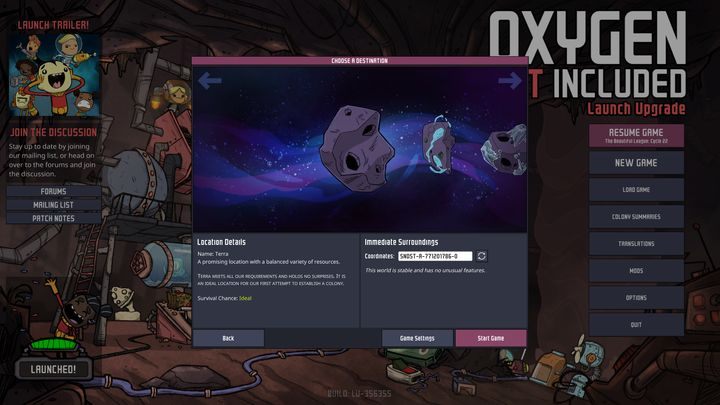 Wybór asteroidy jest bardzo istotny, każda ma swoje plusy i minusy. - Interfejs Oxygen Not Included - Oxygen Not Included - poradnik do gry