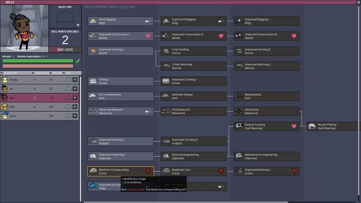 Każdy duplikant wedle zainteresowań będzie miał własne preferencje co do dystrybucji punktów umiejętności - Umiejętności duplikantów i przydzielanie prac w Oxygen Not Included - Oxygen Not Included - poradnik do gry