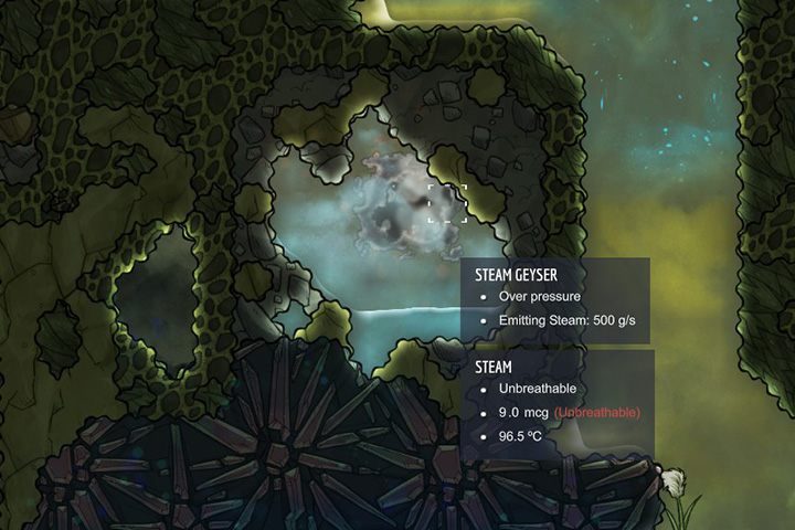 Na mapie możesz natrafić na gejzer wytwarzający parę wodną - Gazy w Oxygen Not Included - Oxygen Not Included - poradnik do gry