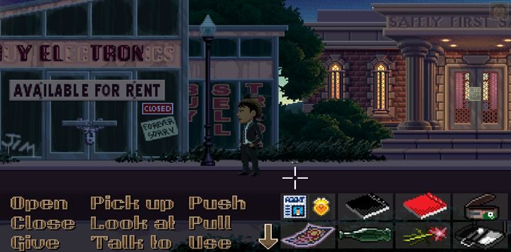 Dime znajdziesz obok migającej latarni, łatwo ją przeoczyć na ziemi. - Part 1 - The Meeting / Part 2 - The Body | Opis przejścia Thimbleweed Park - Thimbleweed Park - poradnik do gry