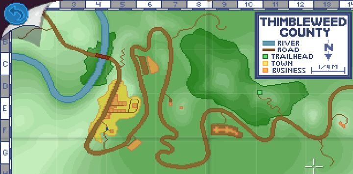 Korzystaj z mapy, by szybko poruszać się po kolejnych lokacjach. - Part 3 - The Arrest | Opis przejścia Thimbleweed Park - Thimbleweed Park - poradnik do gry