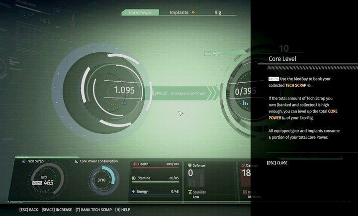 Wymagania ilości złomu do kolejnych poziomów rdzenia rosną bardzo szybko - Rozwój postaci w The Surge | Porady - The Surge - poradnik do gry