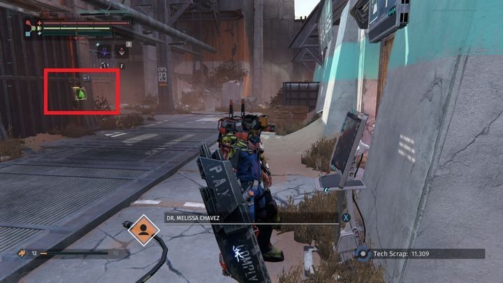 Uporaj się z pozostałymi w lokacji przeciwnikami i zrób zwarcie w oznaczonym na obrazku przewodzie - Biolaboratoria Resolve | Opis przejścia The Surge - The Surge - poradnik do gry