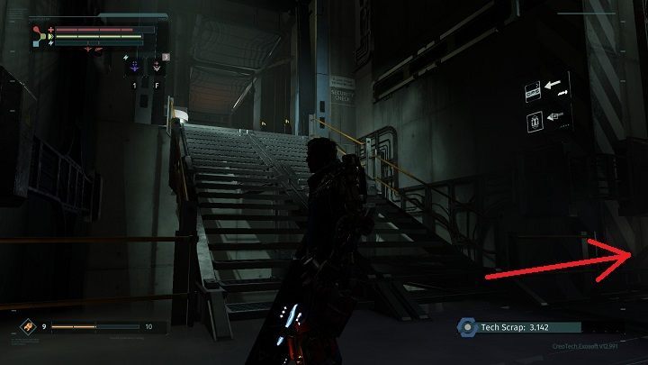 Po przejściu przez obszar działu Utylizacji Odpadów Toksycznych będziesz mógł wejść schodami na górę, co zaprowadzi cię do windy i areny do bosa, lub iść prosto przed siebie - Mallory i trofeum Podążaj za białym króliczkiem | The Surge - The Surge - poradnik do gry