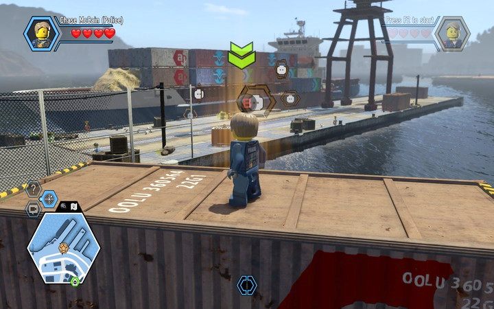 Wyskocz na kontener - znajdziesz tam kolejne miejsce skanowania - Napad na bank | Rozdział 1 w Lego City: Tajny Agent - LEGO City: Tajny Agent - poradnik do gry