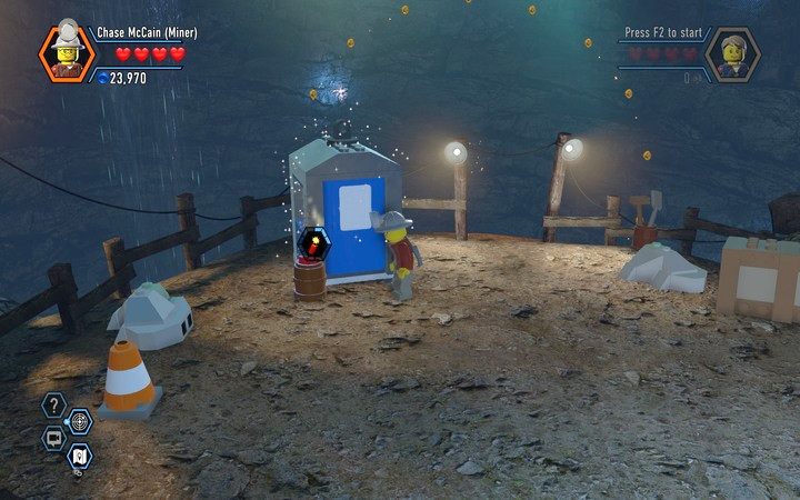 Toaleta także zbudowana jest ze srebrnych bloków - użyj więc dynamitu - Kopalnia | Rozdział 3 w Lego City: Tajny Agent - LEGO City: Tajny Agent - poradnik do gry