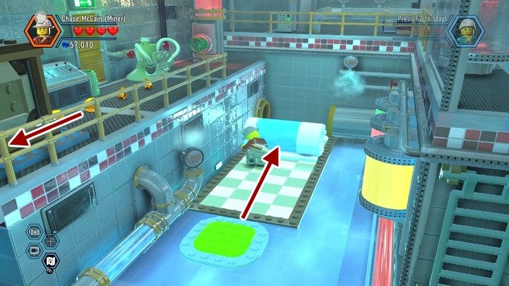 Przepchnij rurę, potem dużą skrzynkę na półpiętrze - Lodziarnia w Lego City: Tajny Agent - LEGO City: Tajny Agent - poradnik do gry