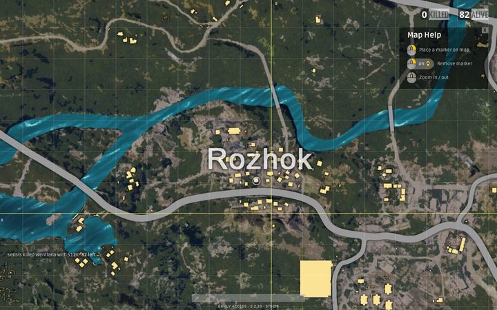Miasto Rozhok [punkt 3 na mapie], w którym życie toczy się wokół szkoły - to tam znajdziesz najwięcej wartych uwagi broni (zwłaszcza snajperek), choć to właśnie tam znajdziesz największą ilość graczy, bo wokół nie znajdziesz raczej nic godnego uwagi - PUBG: Erangel, mapa - Ważne miejsca, lądowanie, pojazdy, loot - PUBG - poradnik do gry