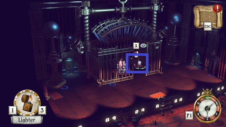 Bezpośrednio w metalowej klatce znajduje się właz prowadzący do piwnicy - Wróć do kasyna | Thanos Gorecki i Aurum Runes | The Sexy Brutale - The Sexy Brutale - poradnik do gry