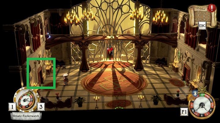 Z pomieszczenia z zegarem udaj się bezpośrednio na główny hol - Uruchom pierwszy punkt startowy | Thanos Gorecki i Aurum Runes - The Sexy Brutale - poradnik do gry