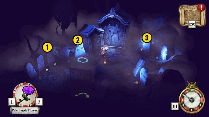 Na powyższym obrazku oznaczono poszczególne groby - Uruchom zielone przewody | Lucas Bondes | The Sexy Brutale - The Sexy Brutale - poradnik do gry