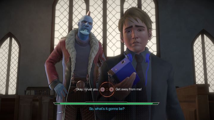 Rozpoczniesz się scena w kościele, w której Peter będzie opłakiwał swoją mamę - Scena w kościele - retrospekcja | Guardians of the Galaxy - Guardians of the Galaxy: The Telltale Series - poradnik do gry