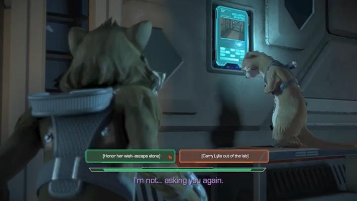 Drugi ważny wybór ma miejsce pod koniec retrospekcji Rocketa - Ważne wybory | Epizod 2 - Under pressure | Guardians of the Galaxy - Guardians of the Galaxy: The Telltale Series - poradnik do gry
