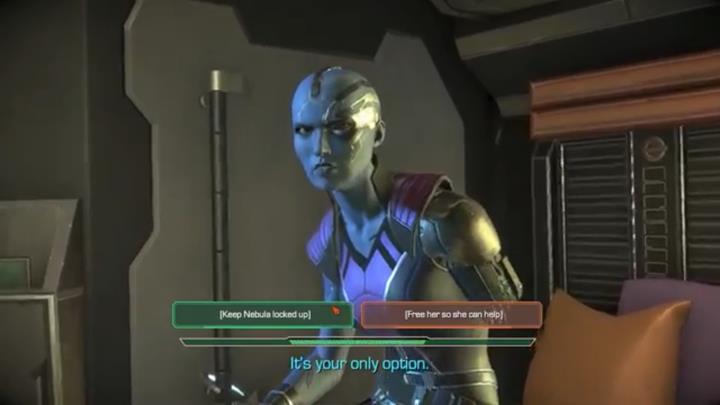 Ostatni wybór ma miejsce pod koniec 6 rozdziału, gdy statek Strażników atakują wrogowie - Ważne wybory | Epizod 2 - Under pressure | Guardians of the Galaxy - Guardians of the Galaxy: The Telltale Series - poradnik do gry