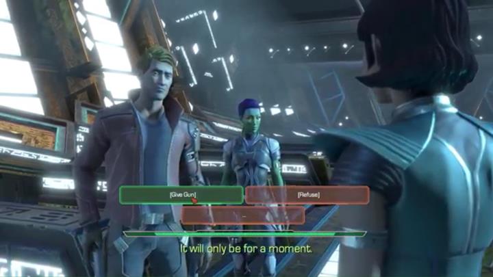 Dziwna istota poprosi cię o swoją broń, możesz się zgodzić lub odmówić - Rozdział 4 - A Momentary Lapse of Reason | Epizod 3 - More Than a Feeling - Guardians of the Galaxy: The Telltale Series - poradnik do gry
