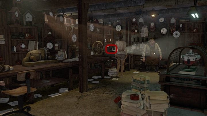 Podejdź z nią do projektora, stojącego na lewo od gospodarza, i w zbliżeniu zainstaluj taśmę w owym projektorze - Podaj leki Steinerowi | Rozdział trzeci | Opis przejścia Syberia 3 - Syberia 3 - poradnik do gry