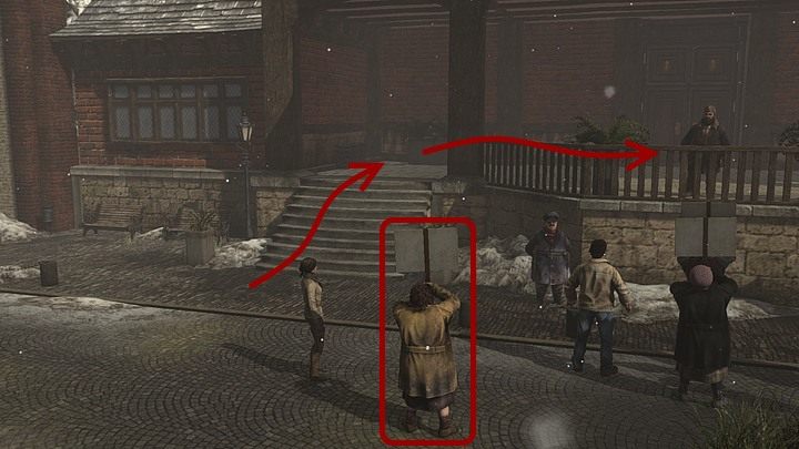 Zagadnij jedną z demonstrantek - słuszną kobietę w beżowym płaszczu trzymajacą tablicę (stoi najbardziej po lewej) - Przekonaj burmistrza do otwarcia wrót | Rozdział trzeci | Solucja Syberia 3 - Syberia 3 - poradnik do gry