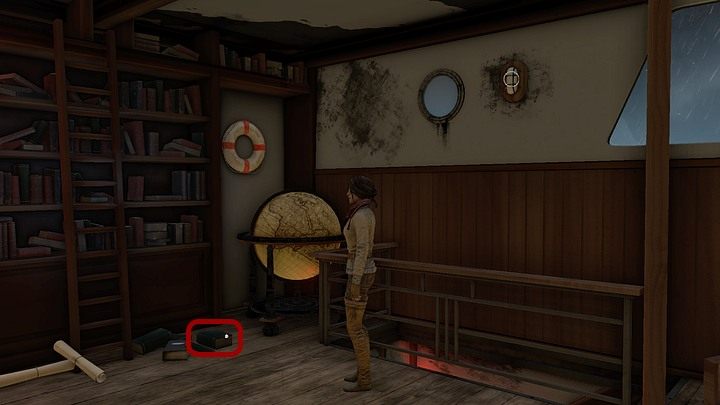 Zainteresuj się leżącymi na podłodze w rogu książkami (obok globusa), zwłaszcza tą najbardziej po prawej - Pozbądź się potwora | Rozdział czwarty | Opis przejścia Syberia 3 - Syberia 3 - poradnik do gry