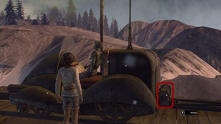 Przyjrzyj się pojazdowi (zbliżenie), a konkretnie jego tyłowi, gdzie (u dołu) znajduje się nawinięta na wał lina z hakiem - Kate wpadnie na pomysł, jak rozwiązać kwestię źle przycumowanego Kryształu - Napraw automat | Rozdział piąty | Opis przejścia Syberia 3 - Syberia 3 - poradnik do gry