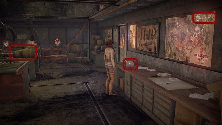 Podejdź do blatu przy drugich drzwiach (tych z plakatem), na którym stoi metalowy kuferek z herbem Voralbergów - Napraw automat | Rozdział piąty | Opis przejścia Syberia 3 - Syberia 3 - poradnik do gry
