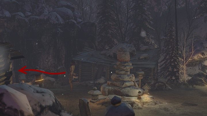 Idź cały czas tak, jak ona prowadzi, aż dotrzesz do porzuconych drewnianych domków i nagrobków (napisy na których można odczytać w zbliżeniu) - Odnajdź wskazówki pozostawione przez poprzednią karawanę | Solucja Syberia 3 - Syberia 3 - poradnik do gry