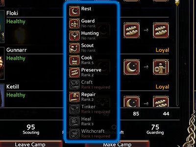 Pierwsze trzy opisane umiejętności są najważniejsze podczas każdego postoju, natomiast pozostałe mogę być pomocne w zależności od sytuacji - Eksploracja mapy świata i obozowanie | Expeditions Viking - Expeditions: Viking - poradnik do gry