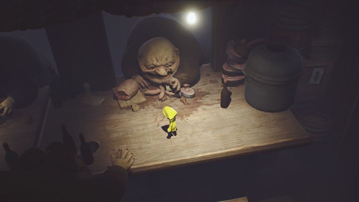 Biegnij po stole - najłatwiej przejść przez niego sprintując i dokonując skoków. - Little Nightmares: Wędrówka po stołówce i ucieczka przed gośćmi - solucja - Little Nightmares - poradnik do gry