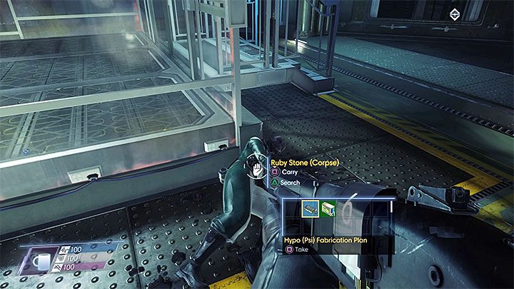 Projekt znajduje się przy pokazanych na powyższym obrazku zwłokach Ruby Stone - Dział psychotroniczny | Projekty | Sekrety i ważne przedmioty w Prey - Prey - poradnik do gry