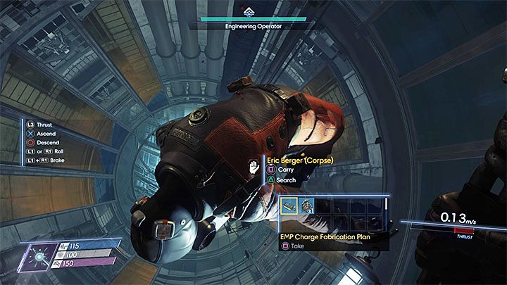 Projekt odnajduje się przy pokazanych na obrazku zwłokach Erica Bergera - GUTS | Projekty | Sekrety i ważne przedmioty w Prey - Prey - poradnik do gry