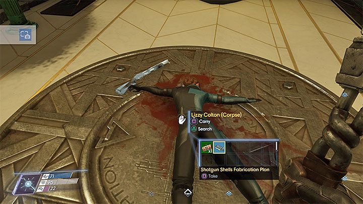 Projekt znajduje się przy pokazanych na powyższym obrazku zwłokach Lizzy Colton - Arboretum | Projekty | Sekrety i ważne przedmioty w Prey - Prey - poradnik do gry