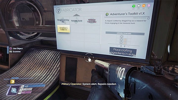 W ramach nagrody za ukończenie misji poszukiwania skarbów z komputera Abigail pobrany zostanie projekt zestawu narzędzi podróżnika (Adventurers Toolkit v1 - Poszukiwanie skarbów | Dodatkowe zadania Prey - Prey - poradnik do gry